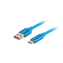 Кабели LANBERG USB-C(M) ->  USB-A (M) 2.0 cable 1m blue premium 5A