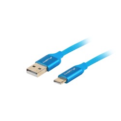 Кабели LANBERG USB-C(M) ->  USB-A (M) 2.0 cable 1m blue premium QC 3.0