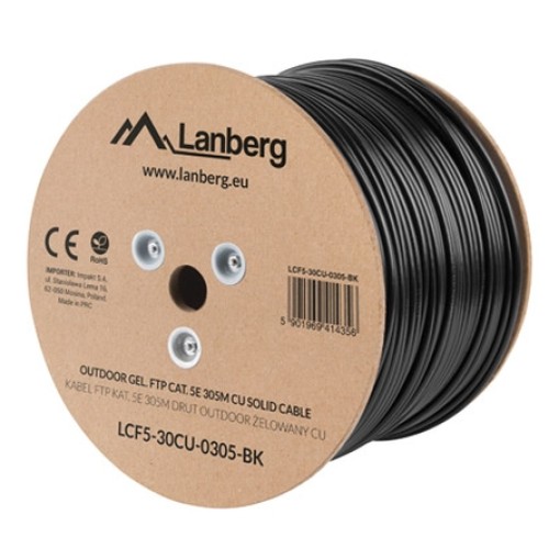 Кабели LANBERG outdoor LAN cable gel-filled FTP CAT.5E 305m solid CU grey Кабели LANBERG outdoor LAN cable gel-filled FTP CAT.5E 305m solid CU grey