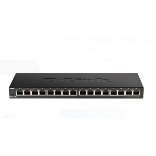 Суич D-LINK 16-Port 10/100/1000Mbps Unmanaged Gigabit Ethernet Switch Суич D-LINK 16-Port 10/100/1000Mbps Unmanaged Gigabit Ethernet Switch