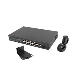 Суич LANBERG switch 16x 100mb poe+/2x 1GB/1x sfp rack 19