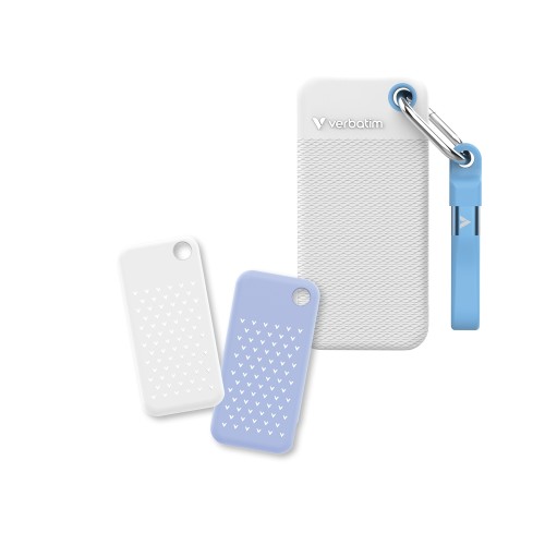 SSD VERBATIM Pocket SSD USB 3.2 Gen 2 1TB White/Light Blue incl. two rubber sleeves SSD VERBATIM Pocket SSD USB 3.2 Gen 2 1TB White/Light Blue incl. two rubber sleeves